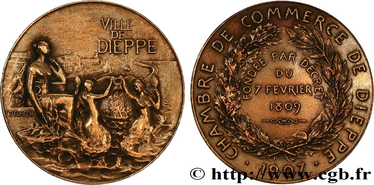 CHAMBRES DE COMMERCE Médaille, Chambre de commerce de Dieppe TTB