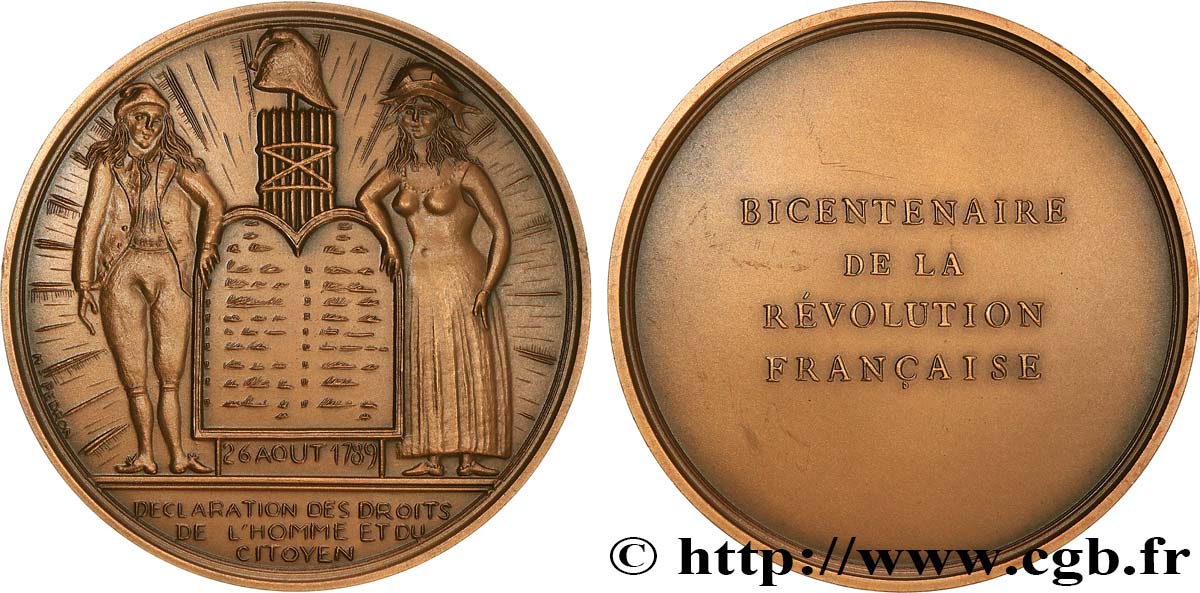FUNFTE FRANZOSISCHE REPUBLIK Médaille, Bicentenaire de la Révolution, Déclaration des droits de l’homme et du citoyen VZ