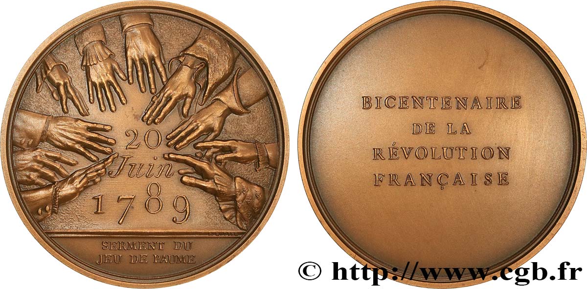 V REPUBLIC Médaille, Bicentenaire de la Révolution, Serment du jeu de Paume AU