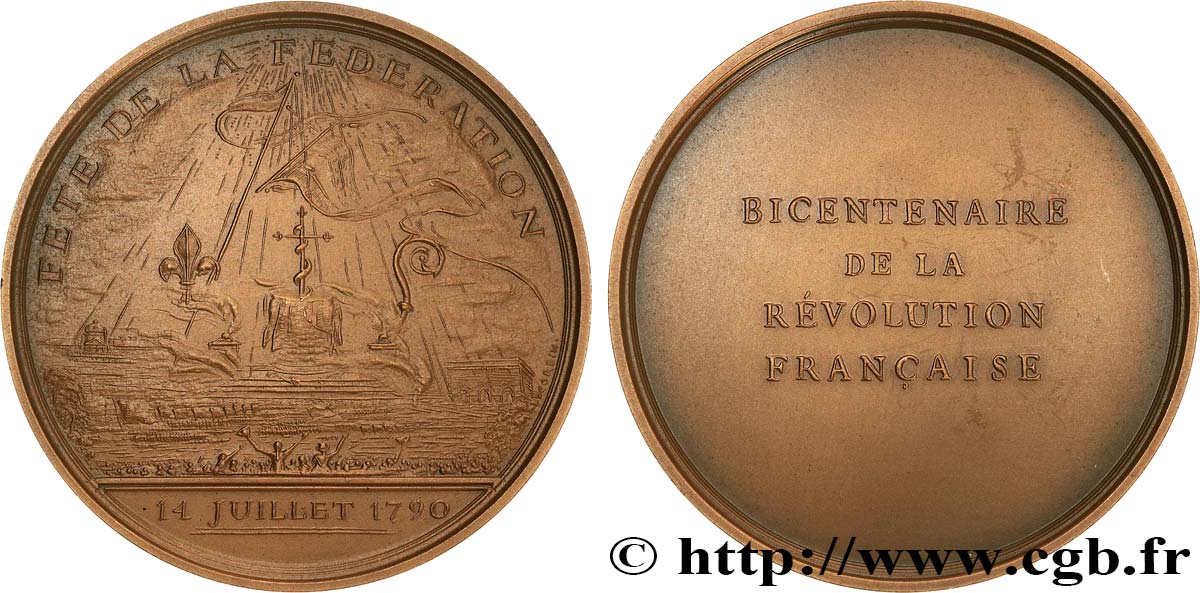 V REPUBLIC Médaille, Bicentenaire de la Révolution, 14 Juillet 1790 AU