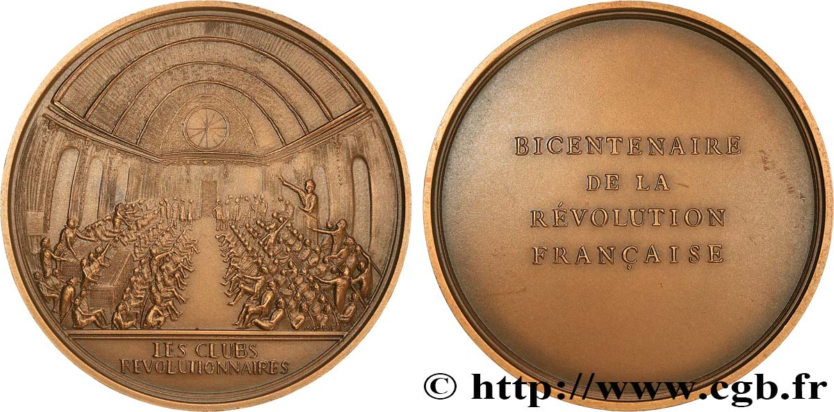 FUNFTE FRANZOSISCHE REPUBLIK Médaille, Bicentenaire de la Révolution, Les clubs révolutionnaies VZ