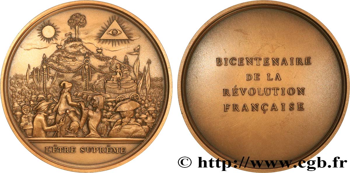 QUINTA REPUBLICA FRANCESA Médaille, Bicentenaire de la Révolution, L’être suprême EBC