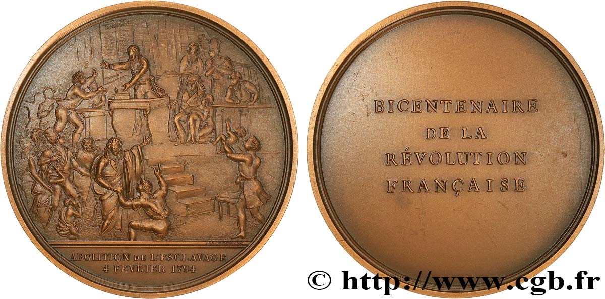 CINQUIÈME RÉPUBLIQUE Médaille, Bicentenaire de la Révolution, Abolition de l’esclavage SUP