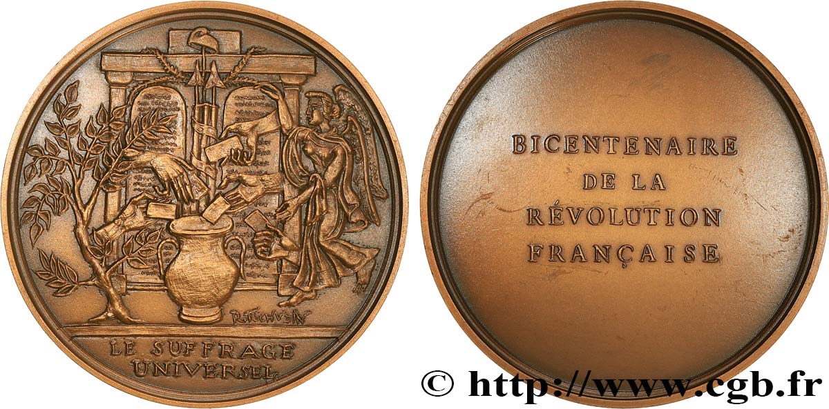 QUINTA REPUBLICA FRANCESA Médaille, Bicentenaire de la Révolution, Suffrage universel EBC