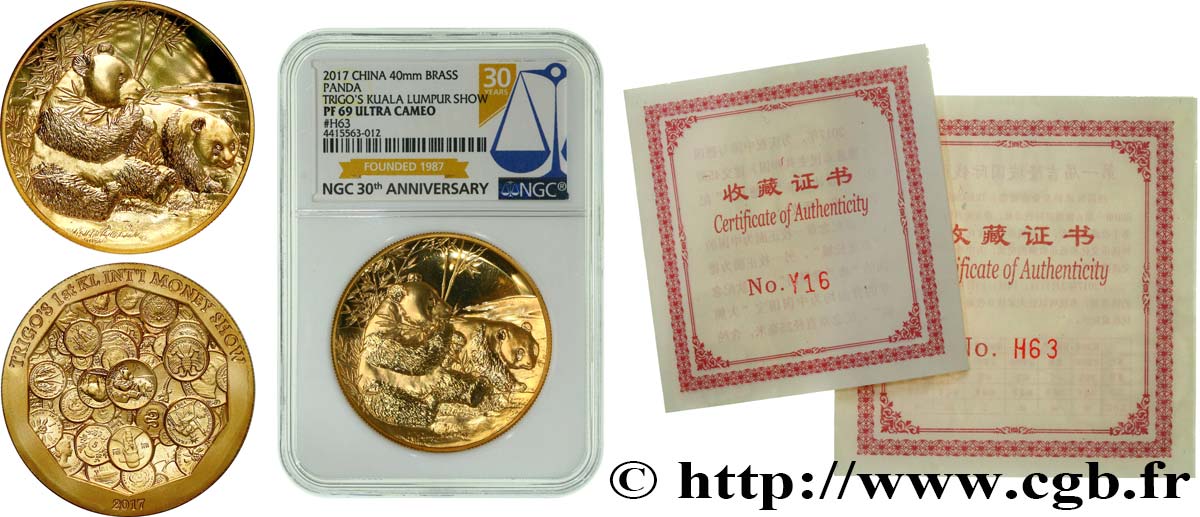 CHINA Médaille, 1st Trigo Kuala Lumpur International Money Show MS69