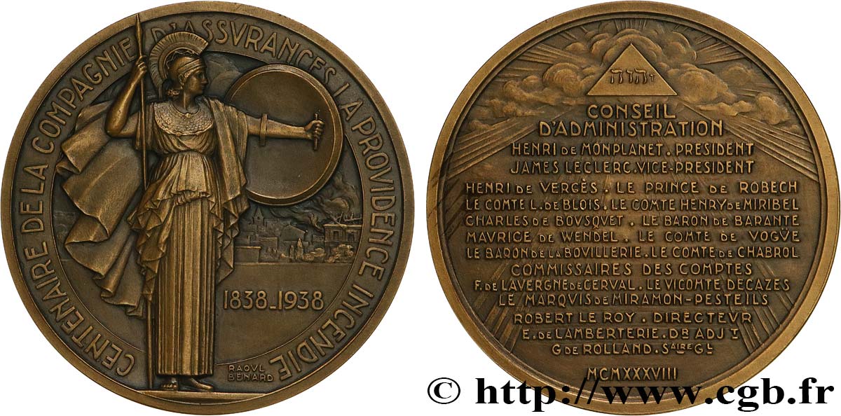 ASSURANCES Médaille, Centenaire de la compagnie d’assurances, La Providence Incendie AU