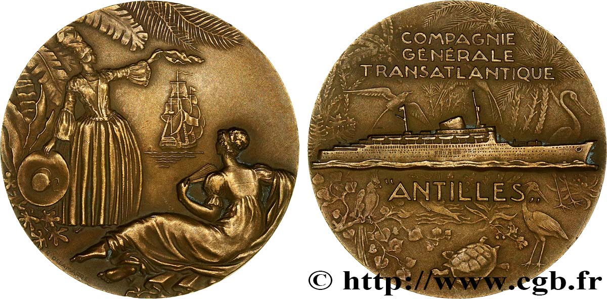 III REPUBLIC Médaille, Paquebot Antilles XF