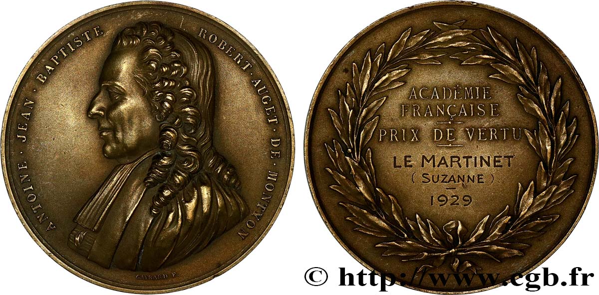 TROISIÈME RÉPUBLIQUE Médaille, Prix de vertu du baron de Montyon TTB+