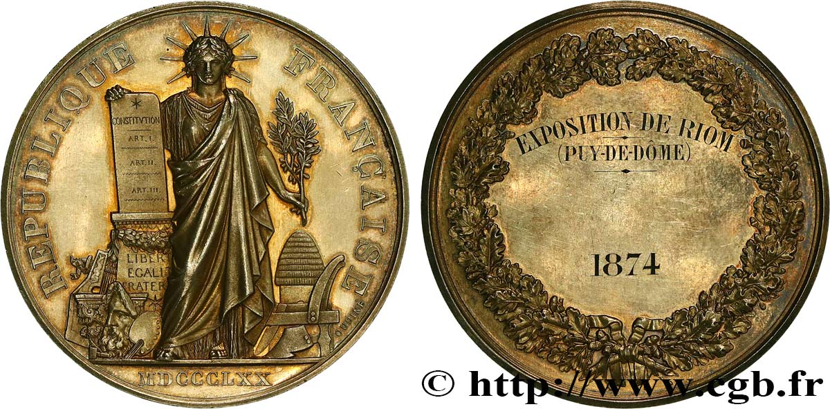 III REPUBLIC Médaille, Exposition de Riom AU