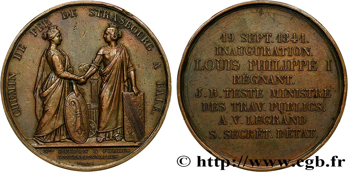 LOUIS-PHILIPPE Ier Médaille, Inauguration de la ligne Strasbourg-Bâle TTB