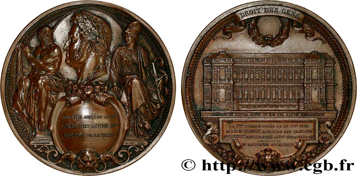 LOUIS-PHILIPPE I Médaille, Pose de la première pierre du nouvel Hôtel du ministère des Affaires étrangères AU