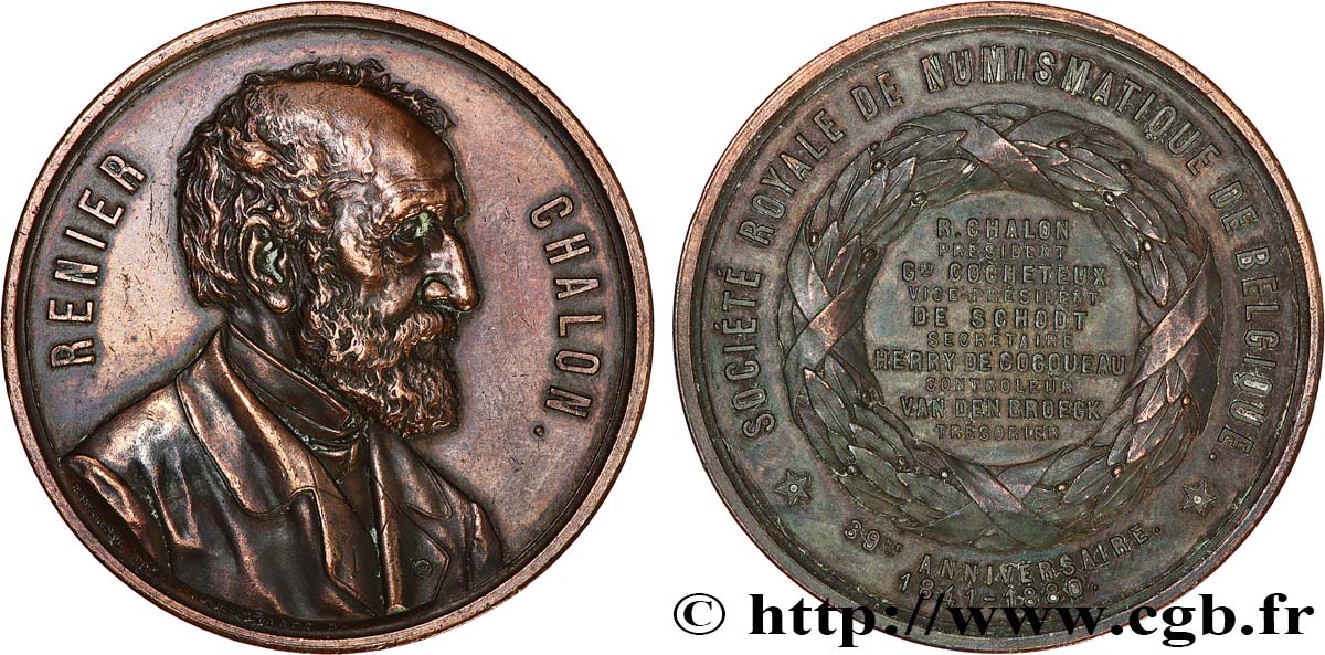 BELGIQUE - ROYAUME DE BELGIQUE - LÉOPOLD II Médaille, Renier Chalon, 39e anniversaire de la société royale de numismatique XF