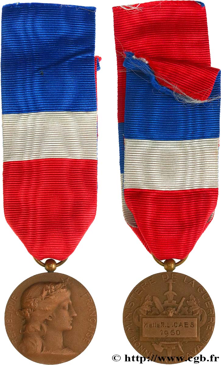CUARTA REPUBLICA FRANCESA Médaille d’honneur du Travail, Ministère de la Guerre  MBC