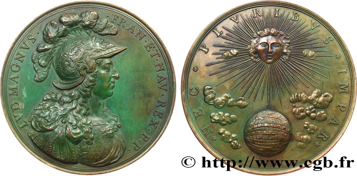 LOUIS XIV  THE SUN KING  Médaille, NEC PLVRIBVS IMPAR, frappe moderne AU