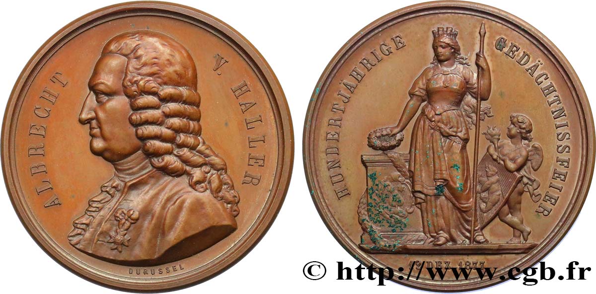 SUISSE - CANTON DE BERNE Médaille, Centenaire de la mort d’Albrecht V. Haller SUP/TTB+