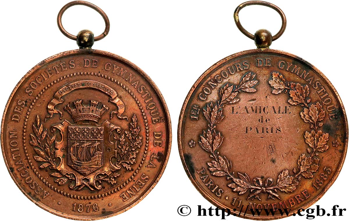 III REPUBLIC Médaille, L’amicale de Paris, Premier concours de gymnastique XF