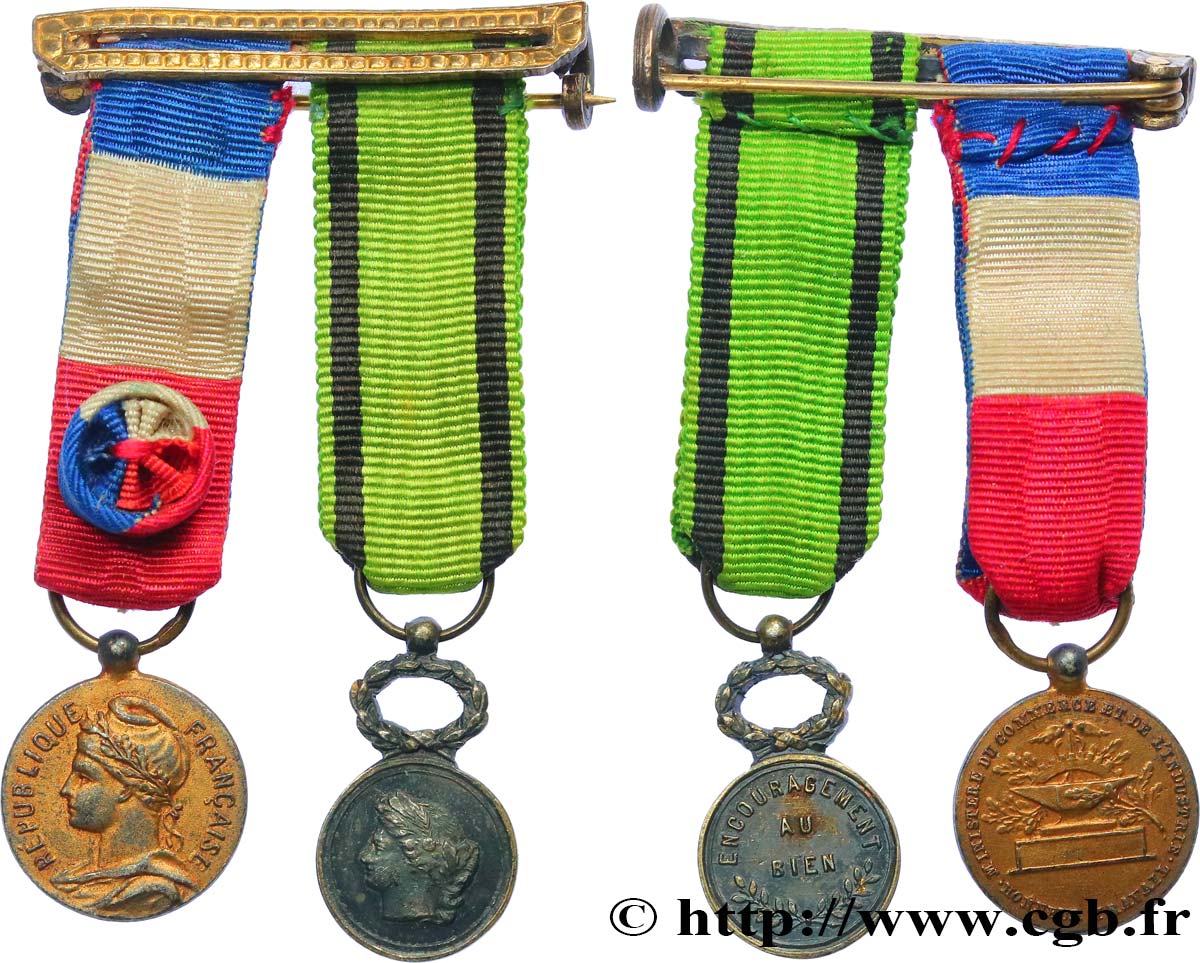 TROISIÈME RÉPUBLIQUE Barrette artisanale de 2 miniatures de médailles  TTB