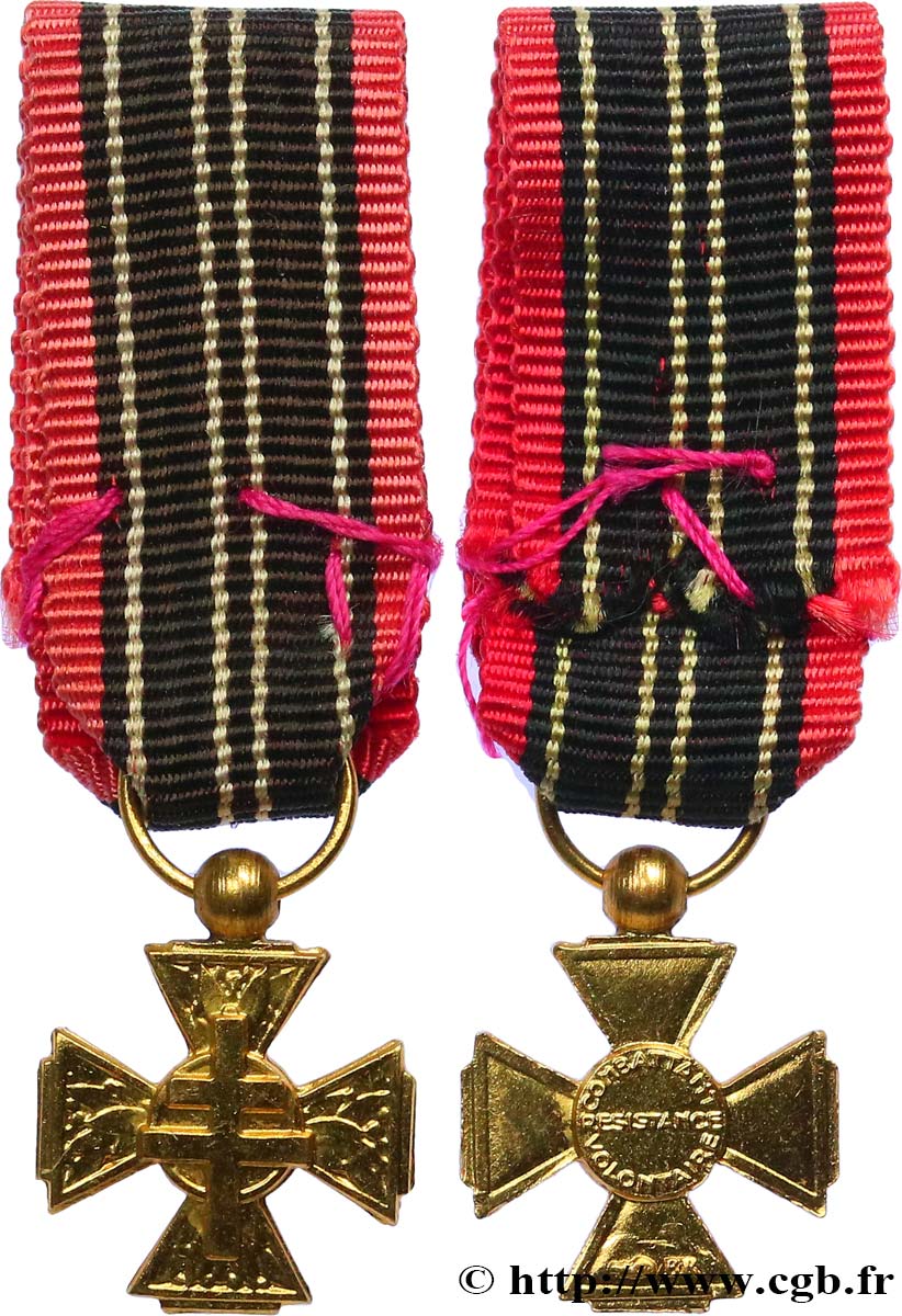 CUARTA REPUBLICA FRANCESA Médaille, croix du combattant volontaire de la résistance, Miniature MBC