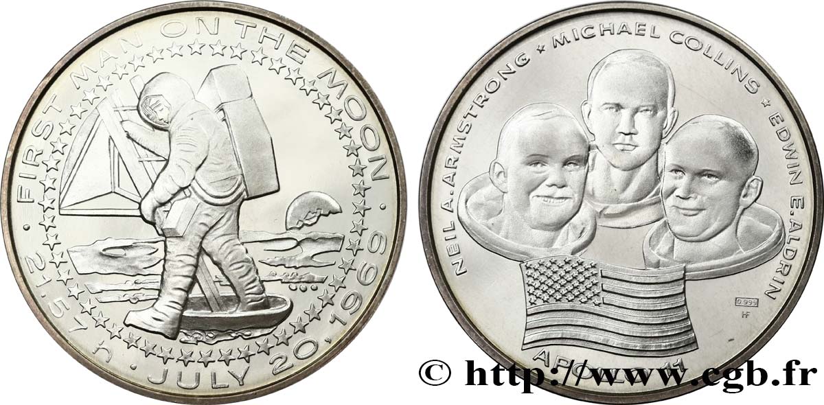 CONQUÊTE DE L ESPACE - EXPLORATION SPATIALE Médaille, Apollo 11 - le premier pas sur la Lune SPL