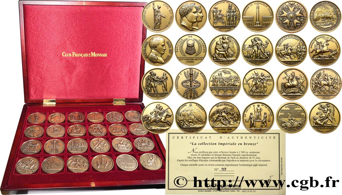 PREMIER EMPIRE / FIRST FRENCH EMPIRE Coffret de 24 médailles, refrappe, Histoire de Napoléon Ier AU