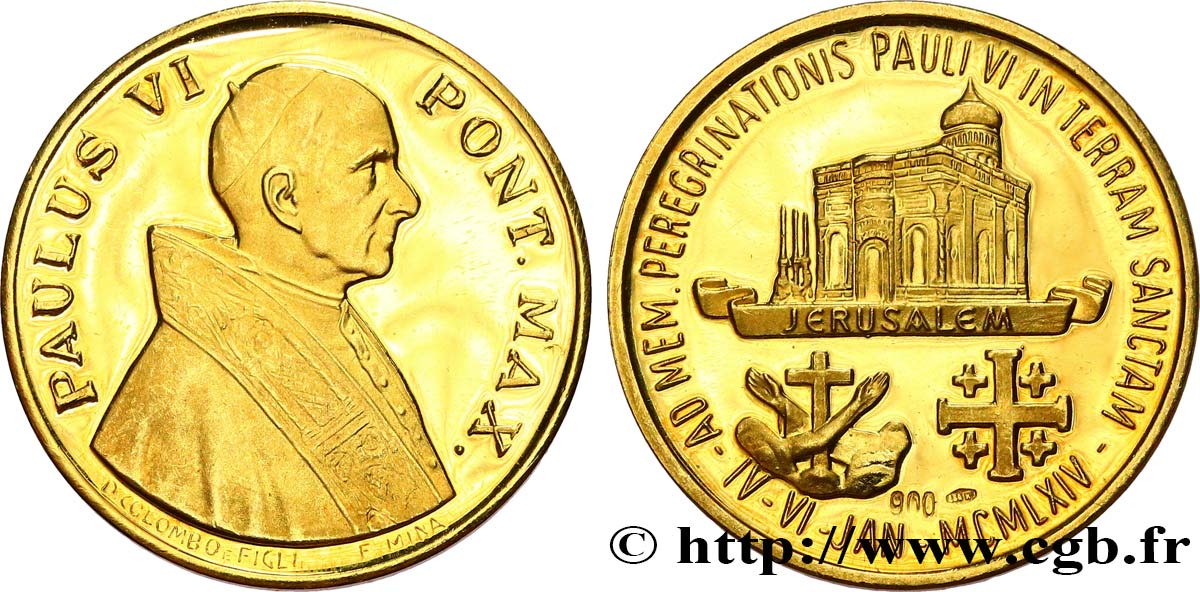 VATIKANSTAAT UND KIRCHENSTAAT Médaille, Paul VI, Pèlerinage en Terre Sainte VZ