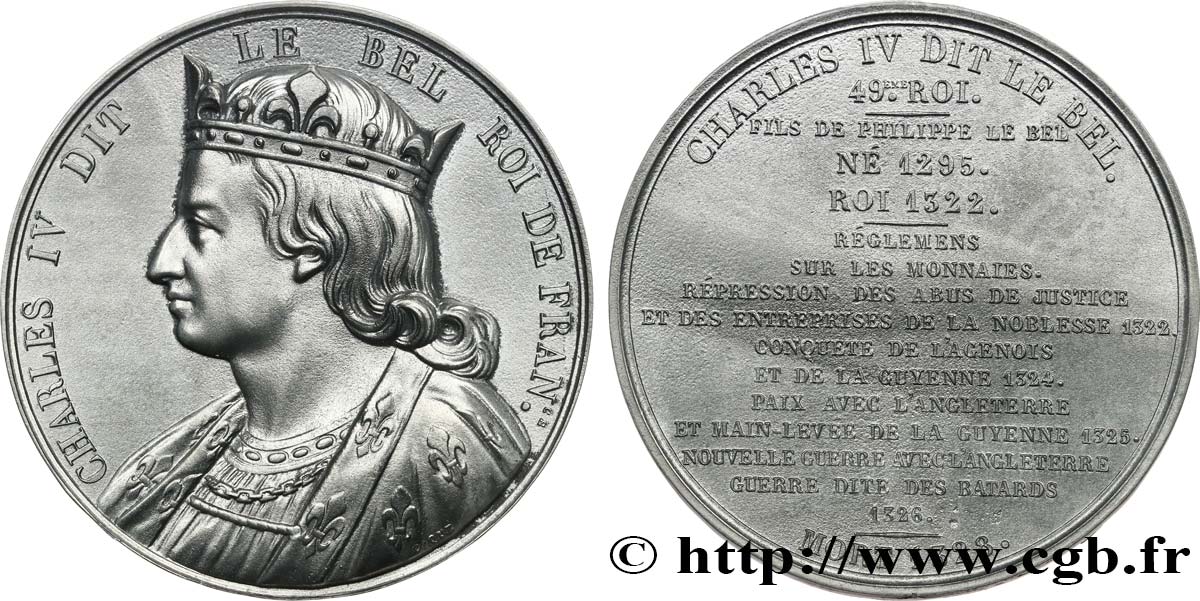 LUIGI FILIPPO I Médaille, Roi Charles IV le Bel q.SPL