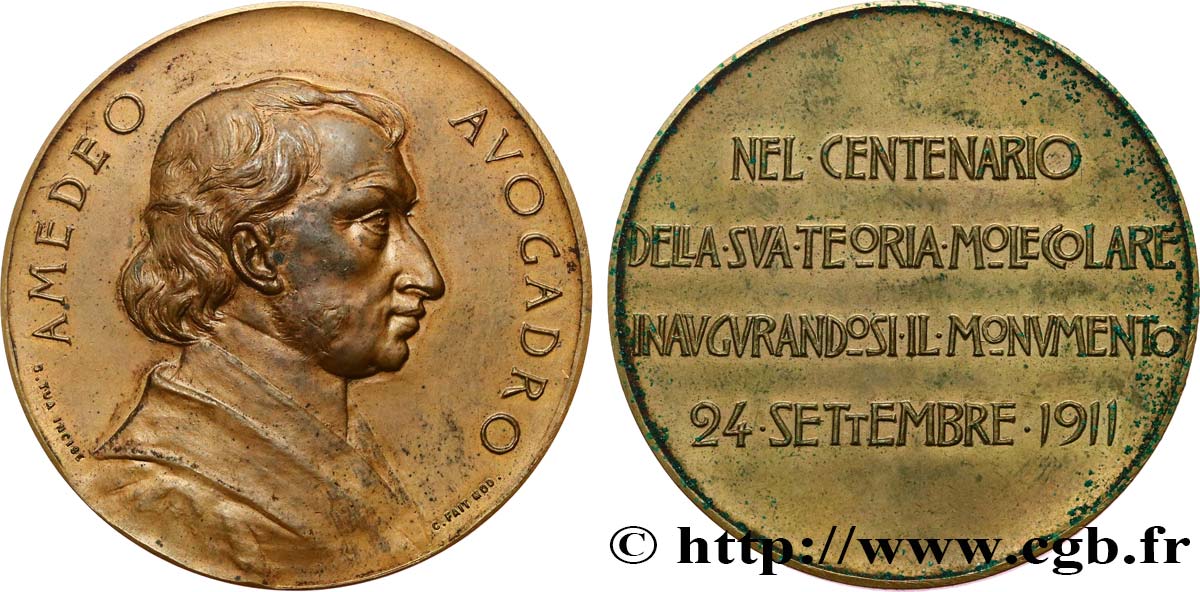 SCIENCES & SCIENTIFIQUES Médaille, Amedeo Avogadro, Centenaire de sa théorie moléculaire EBC