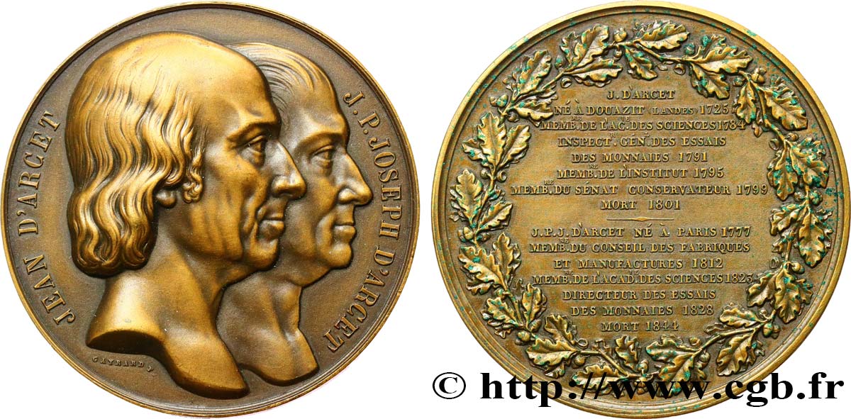 SCIENCE & SCIENTIFIC Médaille, Jean et Jean-Pierre-Joseph d Arcet, refrappe AU