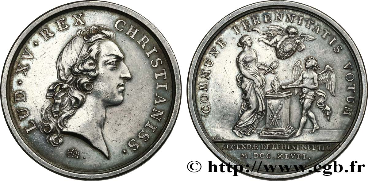 LOUIS XV THE BELOVED Médaille, Le second mariage du Dauphin Louis  AU