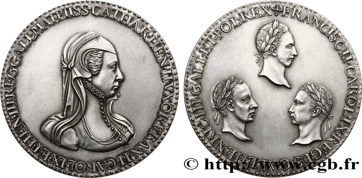 CATHERINE DE MÉDICIS Médaille, Catherine de Médicis et ses fils, refrappe SPL
