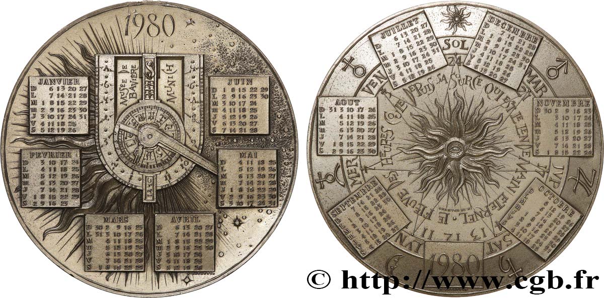 QUINTA REPUBBLICA FRANCESE Médaille calendrier, Cadran solaire horizontal SPL