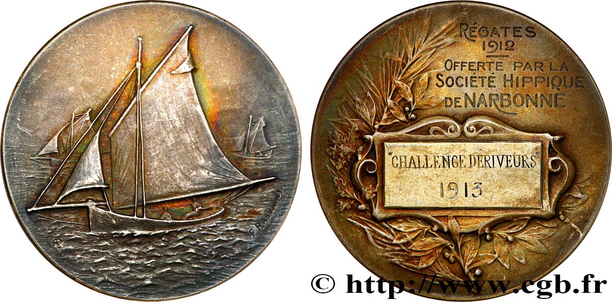 TROISIÈME RÉPUBLIQUE Médaille, Challenge dériveurs, Société Hippique de Narbonne TTB