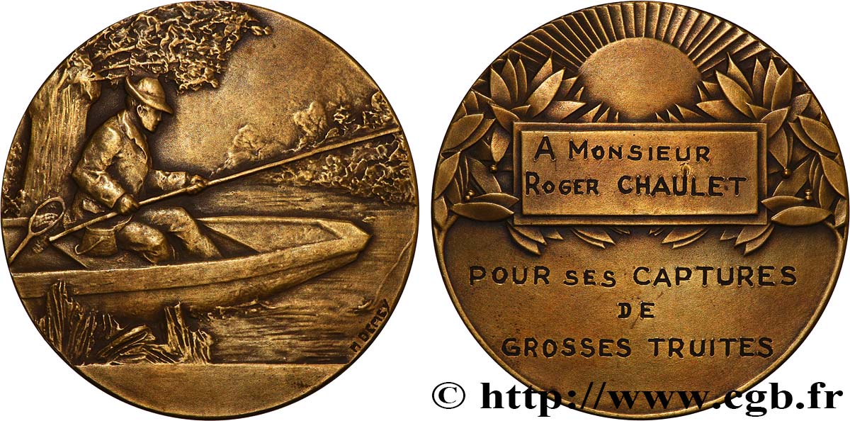 TROISIÈME RÉPUBLIQUE Médaille, Récompense pour grosses truites TTB+