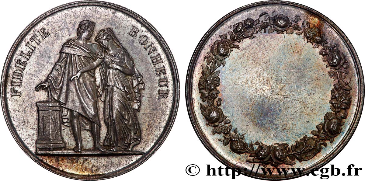 AMOUR ET MARIAGE Médaille de mariage, Fidélité et Bonheur TTB