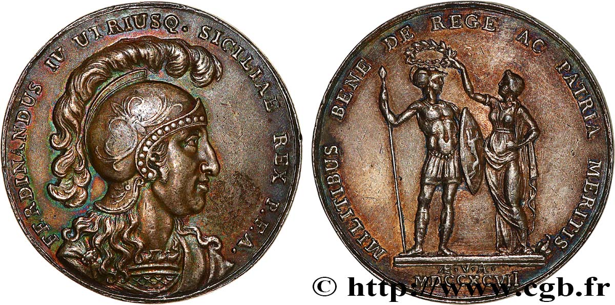 ITALIA - REINO DE NÁPOLES - FERNANDO IV Médaille, Mérites militaires, Guerre contre Napoléon Ier MBC+