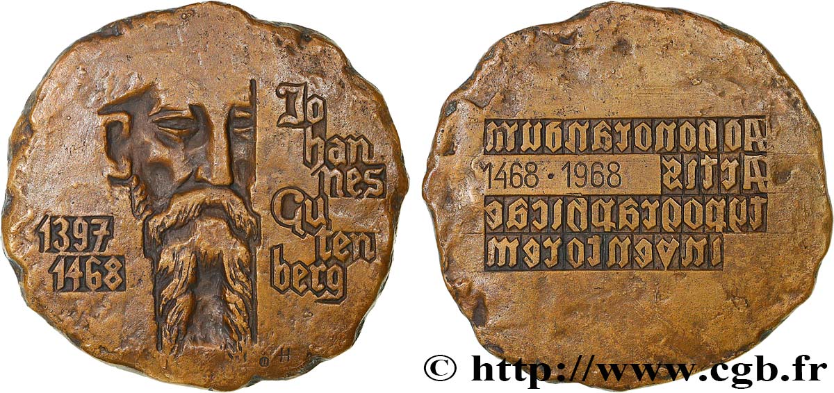 IMPRIMERIE ET PAPETERIE Médaille, Jean Gutenberg, 500e anniversaire de décès VZ