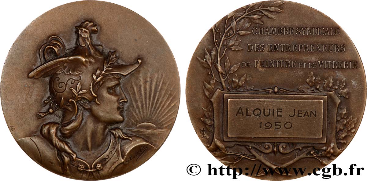 IV REPUBLIC Médaille, Chambre syndicale des entrepreneurs de peinture et de vitrerie AU
