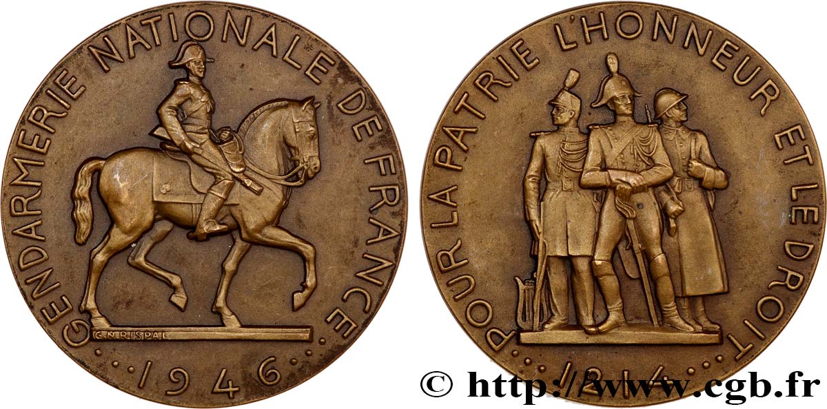 PROVISORY GOVERNEMENT OF THE FRENCH REPUBLIC Médaille, Gendarmerie Nationale de France AU