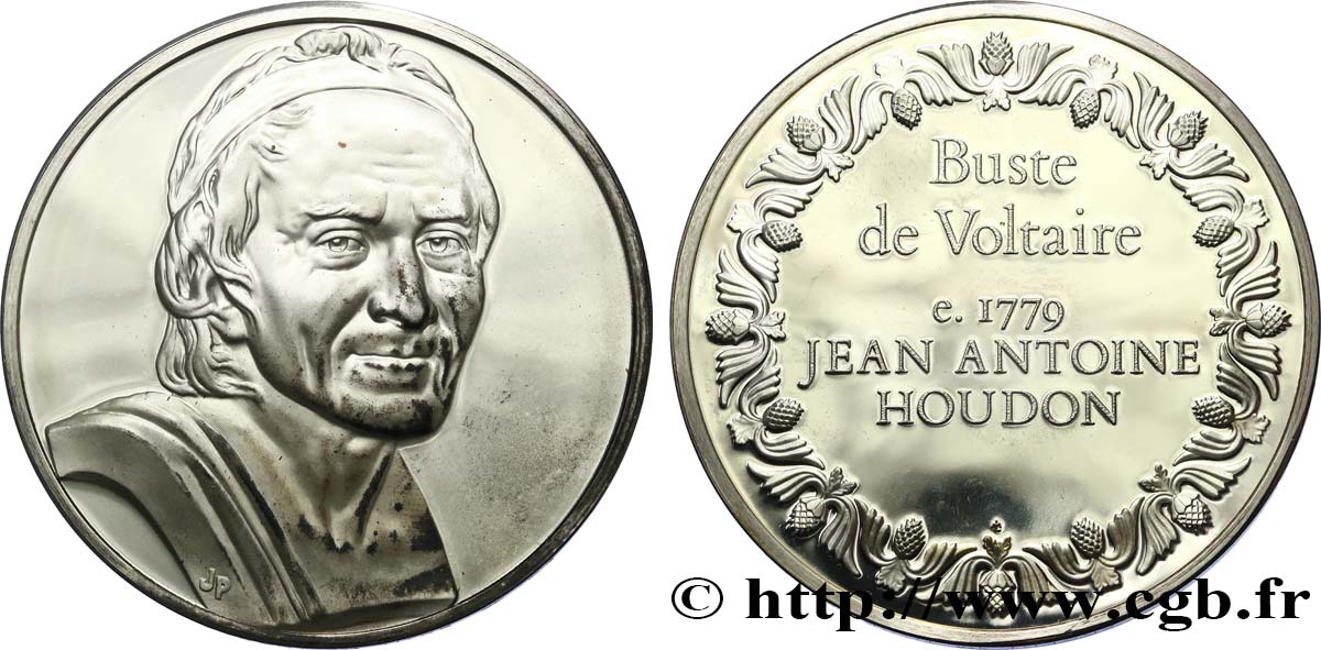 LES 100 PLUS GRANDS CHEFS-D OEUVRE Médaille, Buste de Voltaire par Houdon SUP