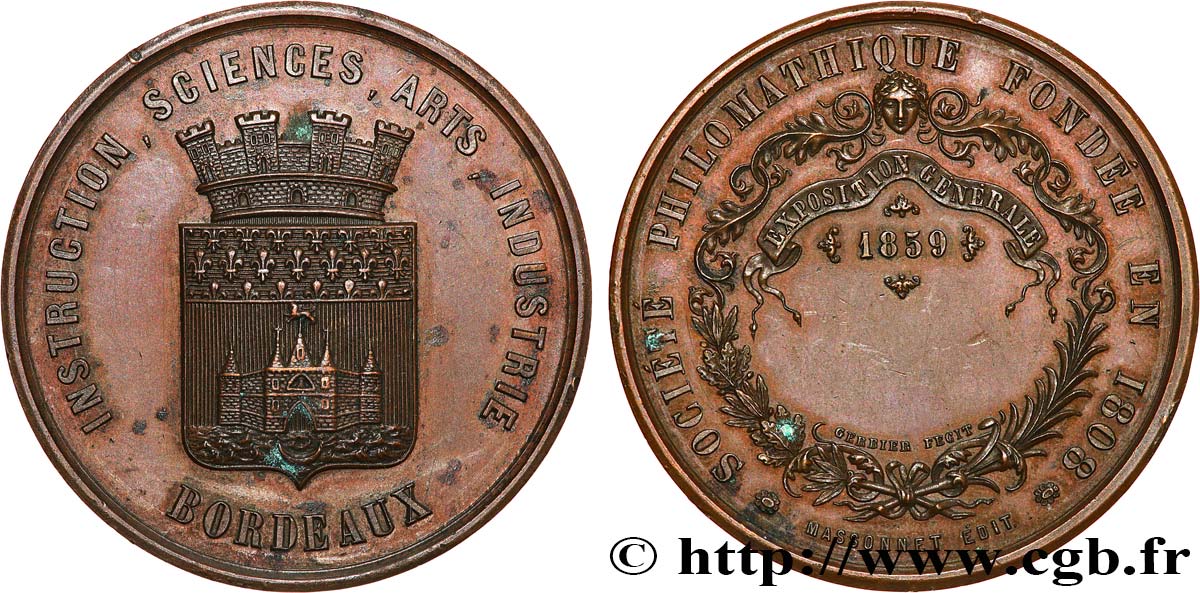 SECOND EMPIRE Médaille, Exposition générale, Société philomathique TTB+
