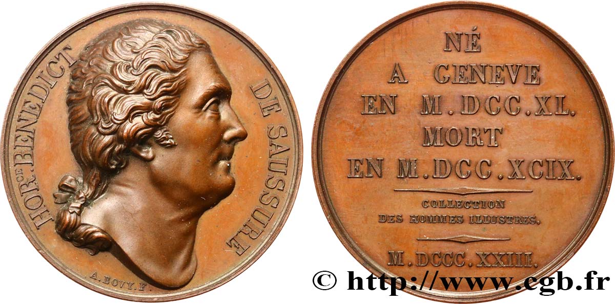 METALLIC GALLERY OF THE GREAT MEN FRENCH Médaille, Horace Bénédict de Saussure AU