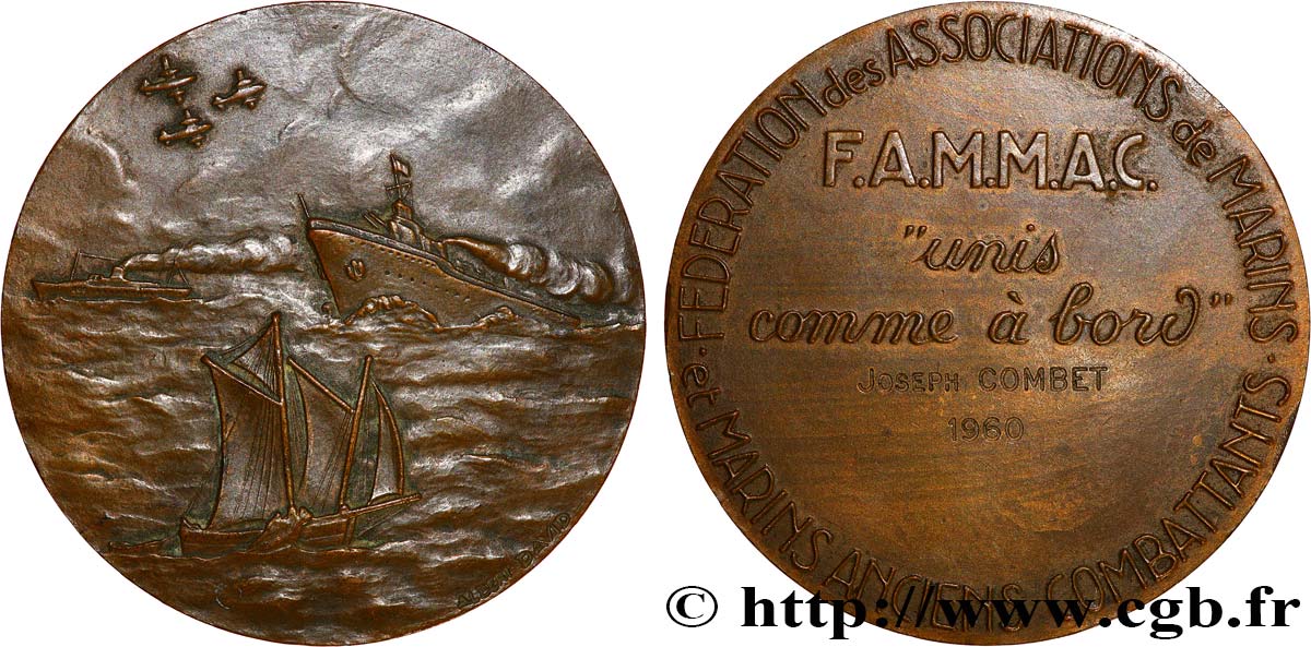 CINQUIÈME RÉPUBLIQUE Médaille, F.A.M.M.A.C., Unis comme à bord TTB+