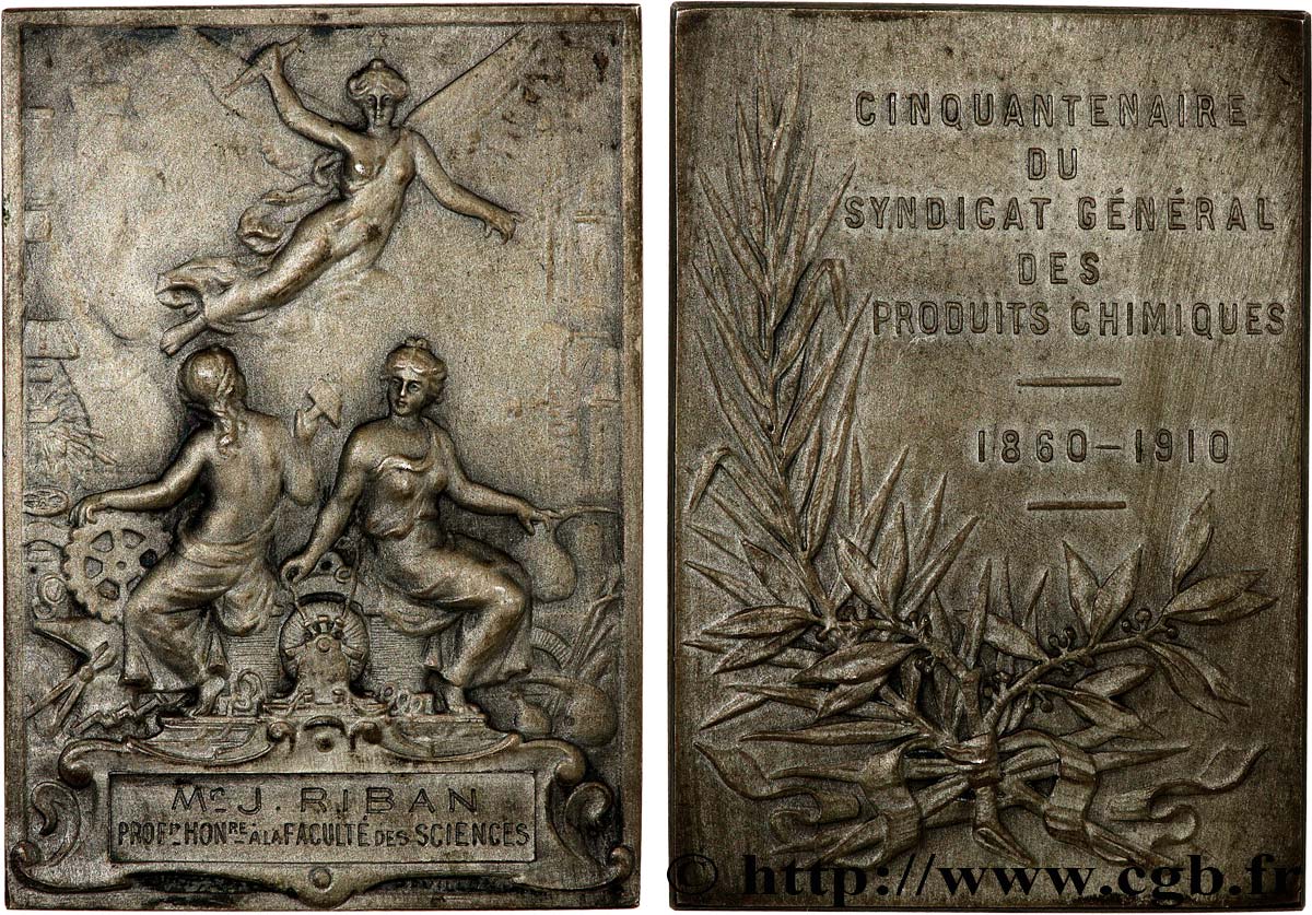 III REPUBLIC Plaquette, Cinquantenaire du syndicat général des produits chimiques AU