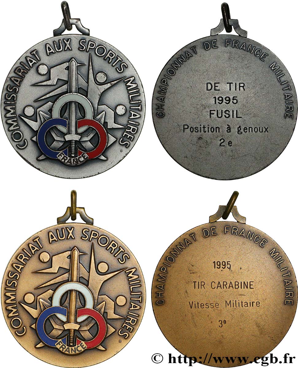 TIR ET ARQUEBUSE Médaille, Commissariat aux sports militaires, Lot de 2 exemplaires SPL