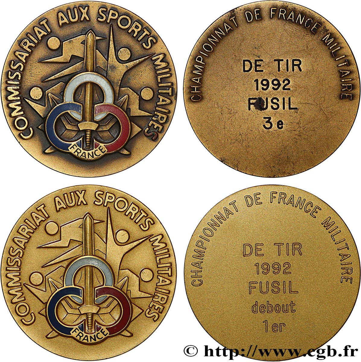 SHOOTING AND ARQUEBUSE Médaille, Commissariat aux sports militaires, Lot de 2 exemplaires AU
