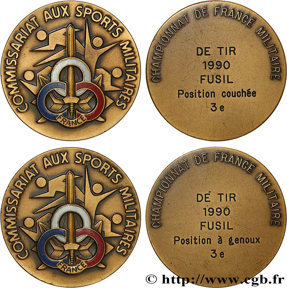 TIR ET ARQUEBUSE Médaille, Commissariat aux sports militaires, Lot de 2 exemplaires SPL