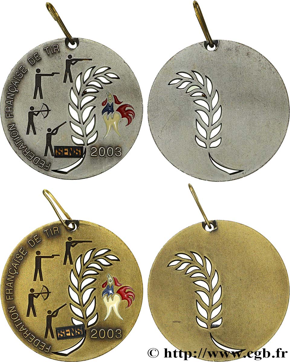 TIR ET ARQUEBUSE Médaille, Fédération française de tir, Lot de 2 exemplaires TTB+