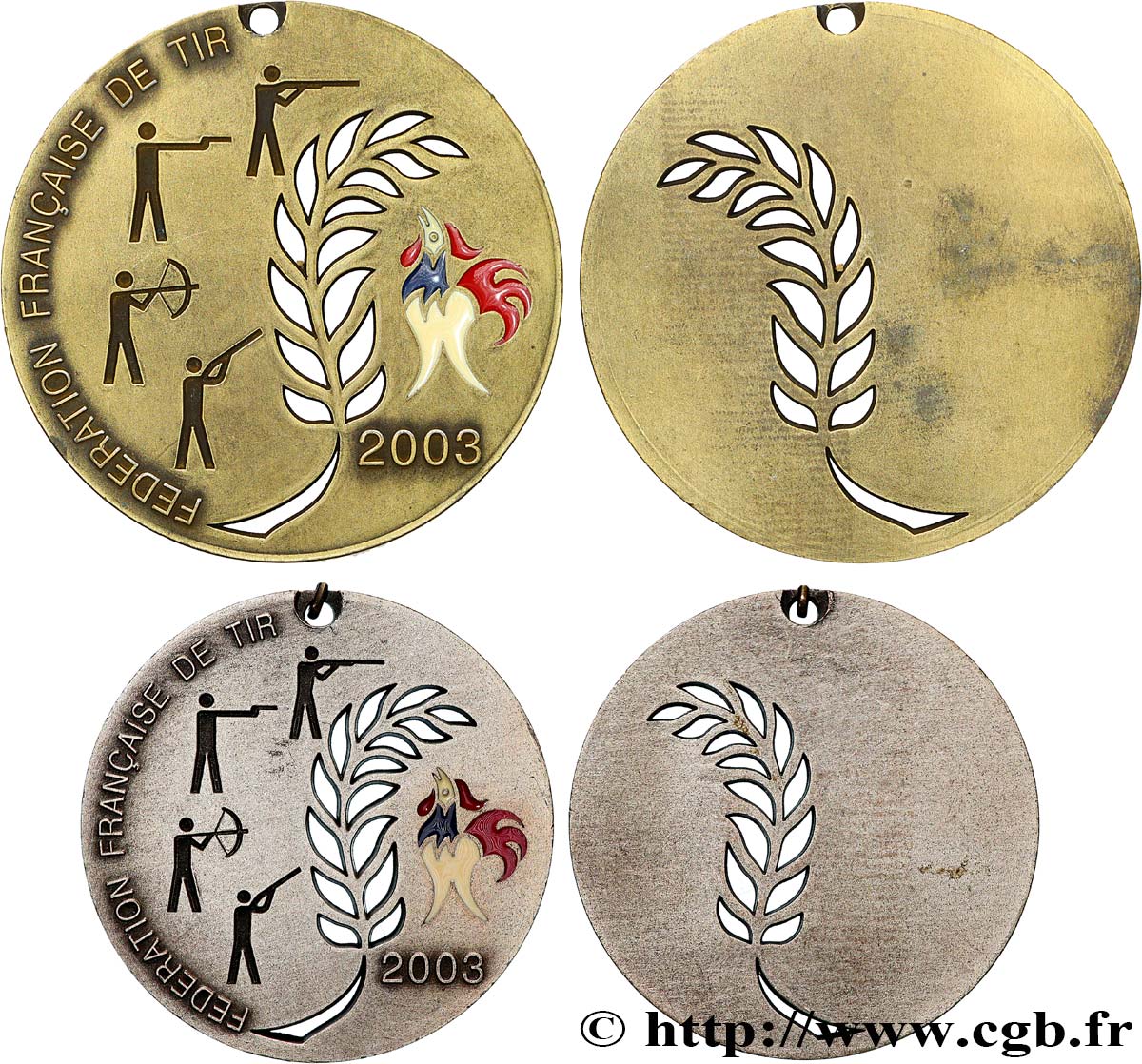 TIR ET ARQUEBUSE Médaille, Fédération française de tir, Lot de 2 exemplaires AU