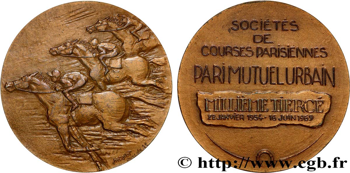 FUNFTE FRANZOSISCHE REPUBLIK Médaille, Sociétés de courses parisiennes, Pari mutuel urbain VZ
