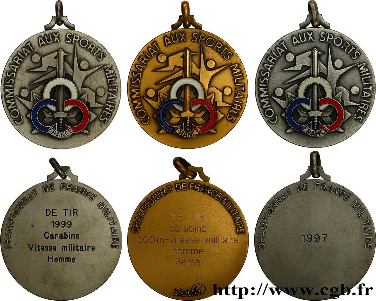 SHOOTING AND ARQUEBUSE Médaille, Commissariat aux sports militaires, Lot de 3 exemplaires AU